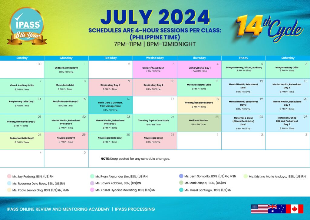 ipass online review july schedule