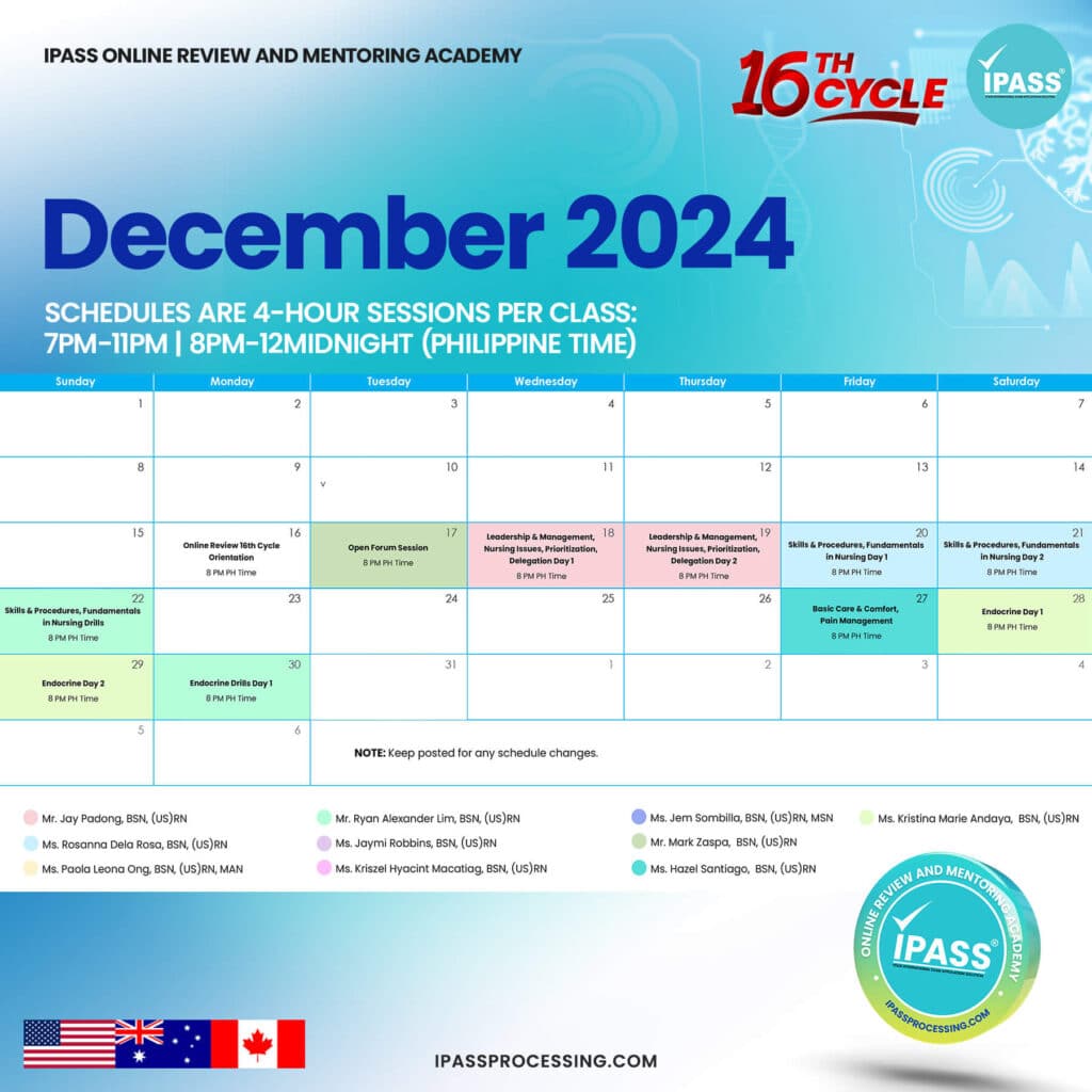 NCLEX Online Review 16th Cycle December Schedule