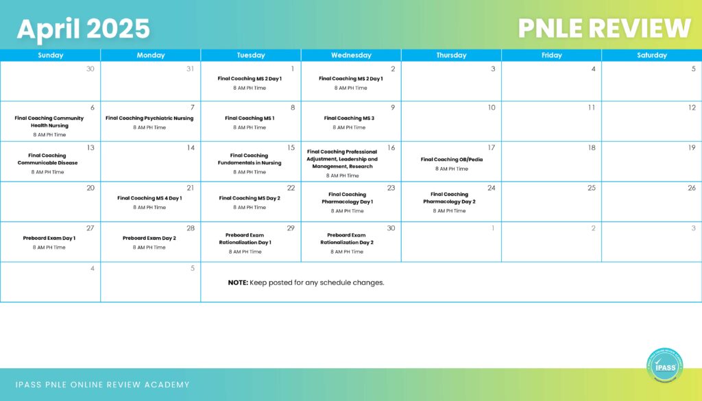 PNLE Online Review April 2025 Schedule