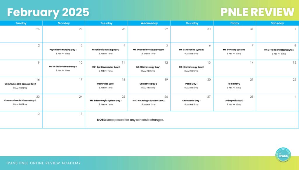 PNLE Online Review February 2025 Schedule