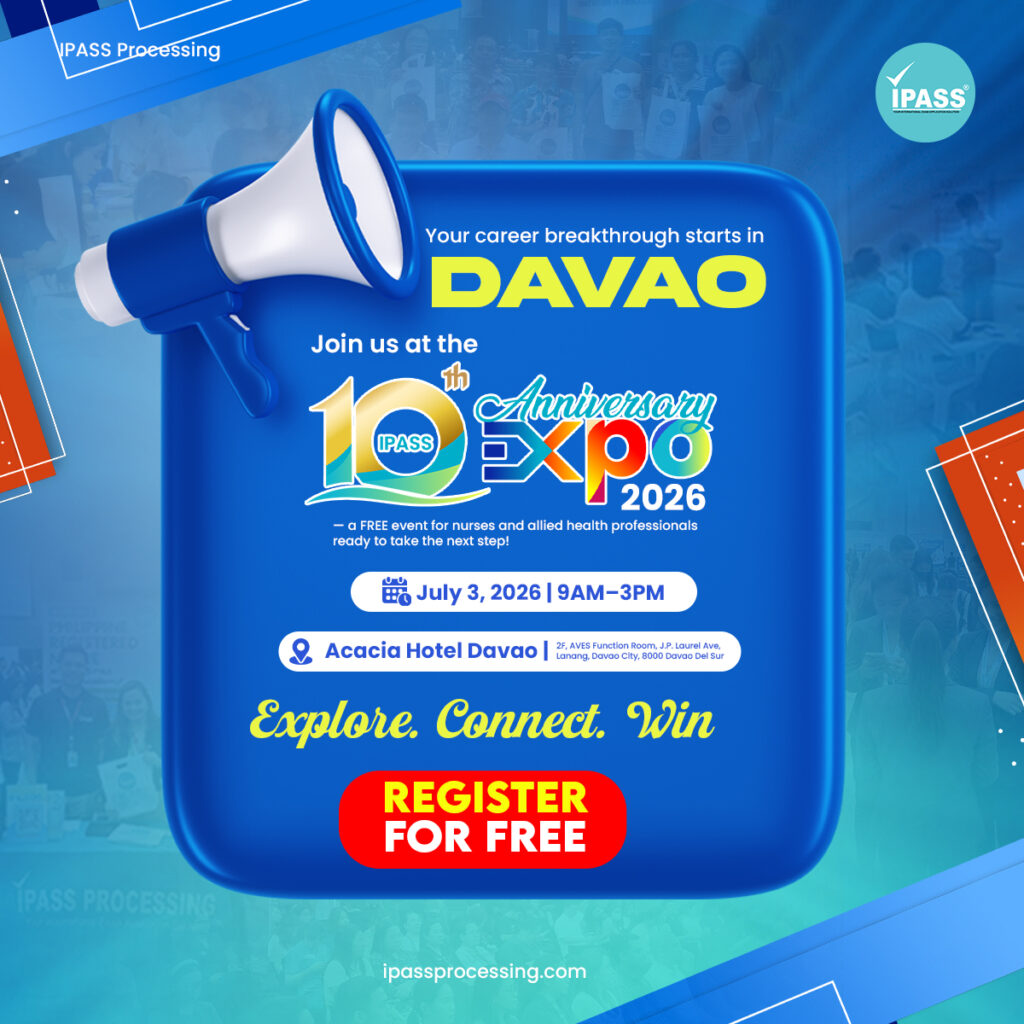 IPASS 10th Anniversary Expo 2026 announcement graphic inviting nurses and allied health professionals to a free event in Davao on July 3, 2026, at Acacia Hotel Davao.