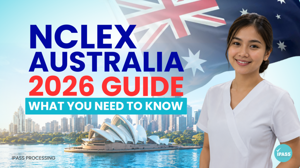 NCLEX Australia 2026 guide blog cover featuring a nurse, Australian flag, Sydney Opera House, and the headline “What You Need to Know.”
