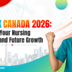 NCLEX Canada 2026 blog cover featuring a nurse in teal scrubs celebrating, with the headline &ldquo;Secure Your Nursing Career and Future Growth.&rdquo;